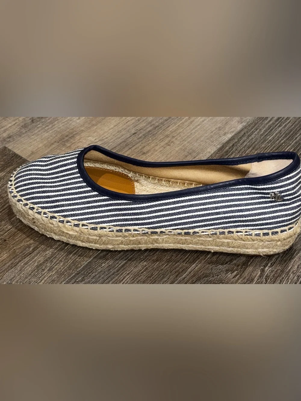NWOT Lauren Ralph Lauren Luize Striped Canvas Ballet Espadrille Flats 8.5 Navy